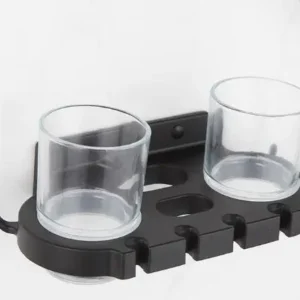 Adhesive Black Aluminum Toothpaste Dispenser Toothbrush Cup Holder Wall Mounted Toothbrush Racks Toothbrush Storage Holder