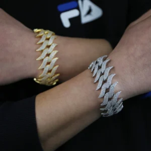 New Iced Out Sparking Men Hip Hop Punk Fashion Jewelry Cubic Zirconia Paved CZ Spike 30mm Cuban Bracelet