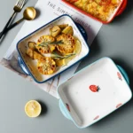 Heat Resistant Handpainted Bakeware Nordic Cheese Baking Tray Rectangular Ceramic Baking Dish for Kitchen