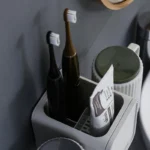 Wall-Mounted Punch-Free Plastic Storage Rack for Home Bathroom Toothpaste Cup Toothbrush Holder with Hair Dryer Organizer