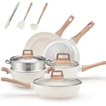 12PCS White Black High Quality Nonstick Medical Stone Wooden Handle Frying Pan Wok Soup Pots Granite Cookware Set