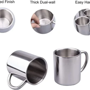 6.7oz/200ml Double Walled Coffee Mugs Stainless Steel Tea Cups Kids Camping Mugs With Handle