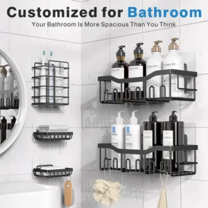 Metal Adhesive Shower Organizer Shelves for Bathroom & Kitchen,No Drilling Large Capacity Rustproof Bathroom Organizer