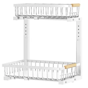 Kitchen Bathroom Metal Sink Storage Shelves Height Adjustable Pull Out Cabinet Organizer 2-tier Under Sink Slide Out Organizer