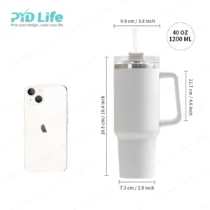 PYD Life 40oz Travel Tumbler Powder Coating Double Wall Stainless Steel Cup 40oz Cup with Removable Plastic Handle
