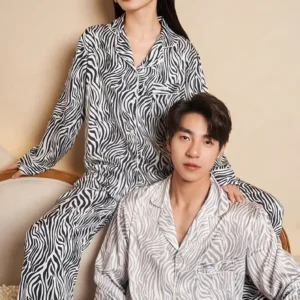 High quality Robe Zebra Print Long Pants Viscose Pajamas Pyjamas Silk Sleepwear Women Nightwear Luxury Pyjamas