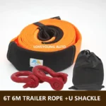 High Strength Orange Color Car Trailer Towing Rope 9 Meters 6 Tons 4X4 Towing Strap WITH D Shackle