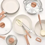 12PCS White Black High Quality Nonstick Medical Stone Wooden Handle Frying Pan Wok Soup Pots Granite Cookware Set