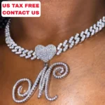 Fashion Cursive Letters A-Z Pendant & Necklace Hip Hop Cubic Zircon Charm Jewelry for Men Women Gifts
