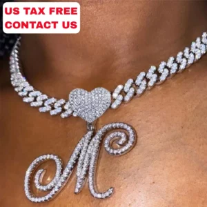 Fashion Cursive Letters A-Z Pendant & Necklace Hip Hop Cubic Zircon Charm Jewelry for Men Women Gifts