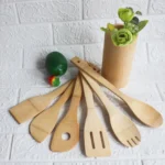 Eco Friendly Reusable Customized  Kitchen Cooking Set  Natural Wood Wooden with Holder Spoons Bamboo Utensils