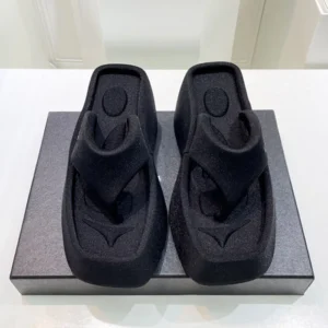Women Spring Summer Sandals Beach Thick Sole Platform Slippers Slip-on Personalized Square Head High Wedge Flip Flops