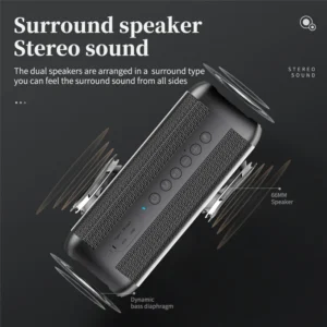 60W DSP High-End Fabric Portable Wireless Stereo Speaker, 360 Degree Surround Sound IPX7 Waterproof for Party, Home, Outdoor, S6