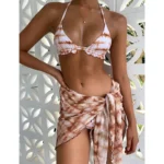 JSN7099 Women Leopard Bandage Swimsuit Bikini Cover up Dress Swim Bathing Suit 3pcs Beach Wear Swimwear