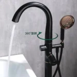 Luxury Accessories White and Rose Gold Brass Bath Floor Mounted Style Shower Bathtub Faucet Floor Standing Bathtub Faucet