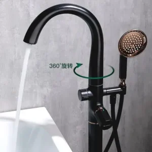 Luxury Accessories White and Rose Gold Brass Bath Floor Mounted Style Shower Bathtub Faucet Floor Standing Bathtub Faucet