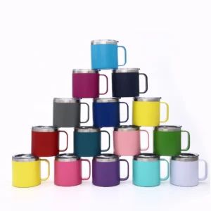14oz Double Walled Vacuum Insulated Coffee Travel Stainless Steel Car Mug Handle Reusable with Straw