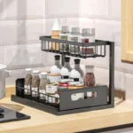 Kitchen Bathroom Cabinet Under the Sink Organizer Sliding Cabinet Basket Organizer Drawer 2 Tier Slide Out Sink Shelf