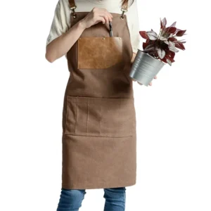 Black Mens Thick Canvas PU Leather Apron for Florista