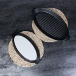 BBQ Party Dinnerware Set Porcelain Rolling Tray with Handle Oval Food Plate Featuring Plant Pattern