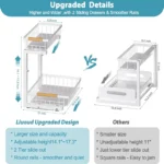 Kitchen Bathroom Metal Sink Storage Shelves Height Adjustable Pull Out Cabinet Organizer 2-tier Under Sink Slide Out Organizer