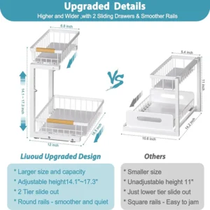 Kitchen Bathroom Metal Sink Storage Shelves Height Adjustable Pull Out Cabinet Organizer 2-tier Under Sink Slide Out Organizer