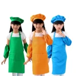 Kids Apron and Chef Hat Set, Polyester Child Aprons With 2 Pockets Kitchen Bib Aprons for Kitchen Cooking Baking