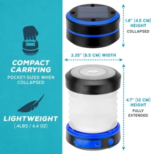 Collapsible LED USB Rechargeable Solar Lantern for Outdoor Activities like Climbing for Camping