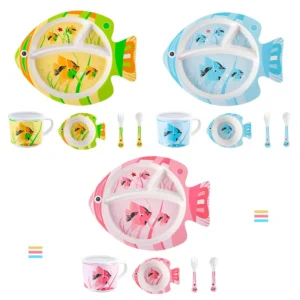 Cute Fish Style Designed for Kids Dinnerware Set Biodegradable Bamboo Fiber Dinnerware Plate Set