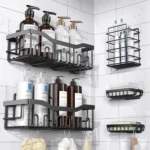 Metal Adhesive Shower Organizer Shelves for Bathroom & Kitchen,No Drilling Large Capacity Rustproof Bathroom Organizer