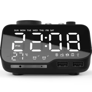 M9 5W Bass Alarm Sound Digital Bedside Sleep Alarm Clock Radio for Bluetooth Speaker Desk Charger in Blue for Hotels