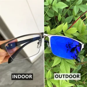 Anti Blue Light Opptical Metal TR90 Half Rim Small Rectangle Kacamata Photocromic Male Man Photogray Anti Reflection Glasses