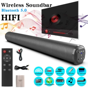 BS-10 Sound Bars for TV with FM, Wireless Speaker Soundbar Home Theater Surround Sound System TF Card/Aux/RCA Connection