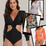 JSN High Quality Print Cut-out One Piece Swimwear Long Sleeve Swimsuit