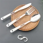 Camping Cutlery Set Fork Knife and Spoon Set Stainless Steel Cutlery Portable Cutlery Set Hook