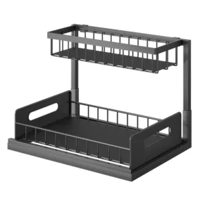 Kitchen Bathroom Cabinet Under the Sink Organizer Sliding Cabinet Basket Organizer Drawer 2 Tier Slide Out Sink Shelf