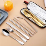 Portable Cutlery Set Stainless Steel Outdoor Camping Travel Flatware Utensils Set With Pouch