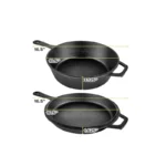 26cm Preseasoned 2-in-1 Multi-Fry Cast Iron Dutch Oven with Long Handle for Home Kitchen Use Black Gas & Induction