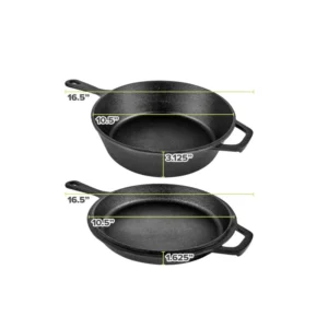 26cm Preseasoned 2-in-1 Multi-Fry Cast Iron Dutch Oven with Long Handle for Home Kitchen Use Black Gas & Induction