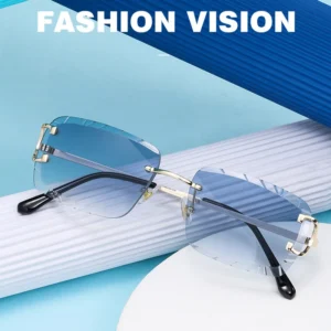 HBK Square Retro Eyewear Rimless Luxury Gradient Sunglasses for Women Men on Lens Outdoor Parties Vacations Travel