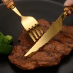 Good Color Natural Wooden Handle Spoon Fork Knife Flatware Set Gift Box 304 Stainless Steel Cutlery with Bamboo Handle