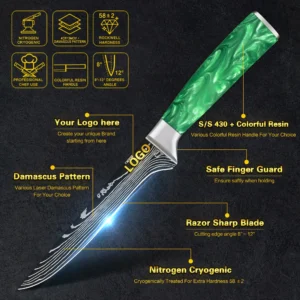Jadeite Green Resin Handle 6 Inch 67 Layers VG10 Japanese Damascus Steel Boning Knife Fish Filleting Knives With Gift Box