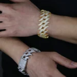 New Iced Out Sparking Men Hip Hop Punk Fashion Jewelry Cubic Zirconia Paved CZ Spike 30mm Cuban Bracelet