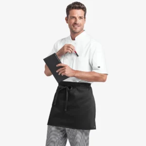 Durable Fade Resistant Black Aprons Waist 3 Pockets Poly Cotton Kitchen Half Waist Apron Adjustable Waiters Waist