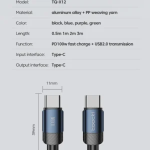 Toocki USB Type C Cable Fast Charging USB C Charger Cord For For iPhone 15 14 13 12 11 Huawei P40 P30 Realme Oppo Oneplus 1m 2m