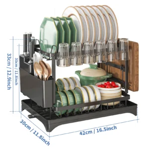 2 tier, dish drying rack, Cutlery rack with spout and draining tray, cutlery holder, cup holder, kitchen countertop storage rack