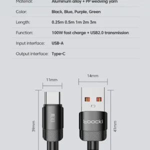Toocki USB Type C Cable Fast Charging USB C Charger Cord For For iPhone 15 14 13 12 11 Huawei P40 P30 Realme Oppo Oneplus 1m 2m