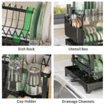 2 tier, dish drying rack, Cutlery rack with spout and draining tray, cutlery holder, cup holder, kitchen countertop storage rack