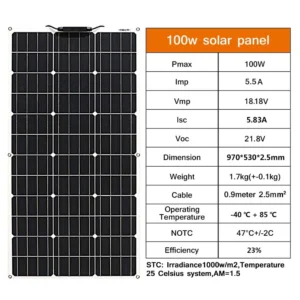 200W Flexible Solar Panel for Campervan Roof Shed 100W Photovoltaic Solar 12V Battery Charging Portable Green Energy Solution