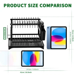 2 tier, dish drying rack, Cutlery rack with spout and draining tray, cutlery holder, cup holder, kitchen countertop storage rack